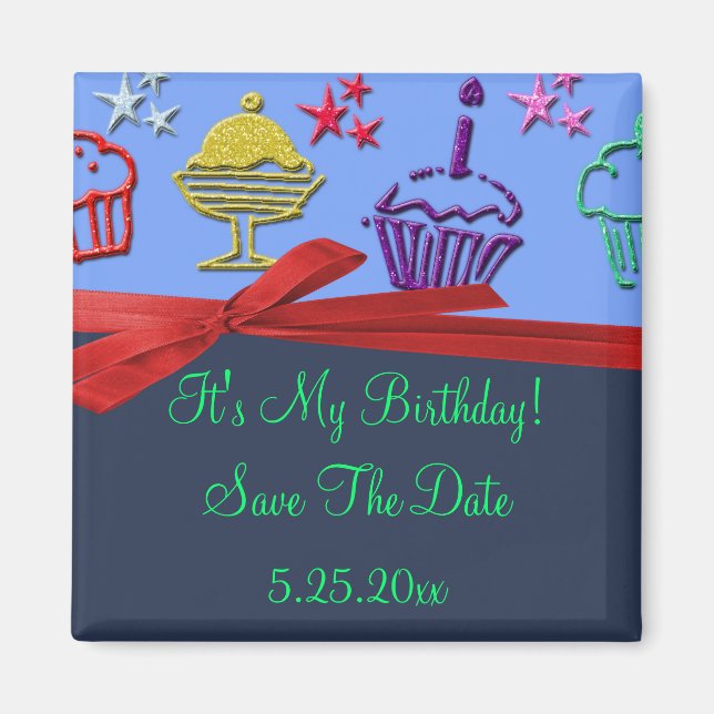 Birthday Cupcake Treat Surprise Save Date Magnet (Front)