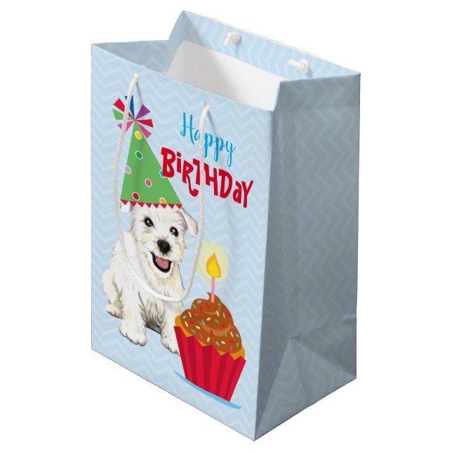 Birthday Cupcake Westie Medium Gift Bag (Front Angled)