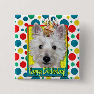 Birthday Cupcake - Westie - Tank 15 Cm Square Badge