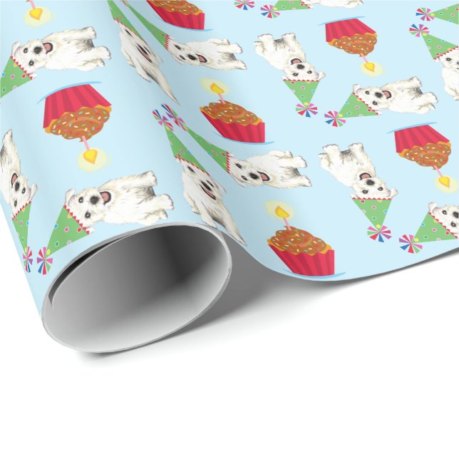 Birthday Cupcake Westie Wrapping Paper (Roll Corner)