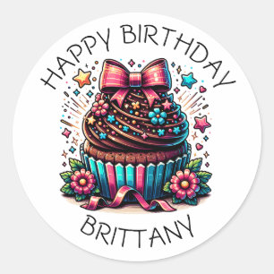 Birthday Cupcake Whimsical Personalised Classic Round Sticker