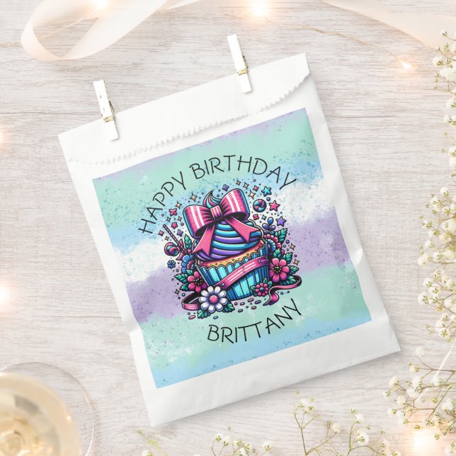 Birthday Cupcake Whimsical Personalised Favour Bags (Clipped)