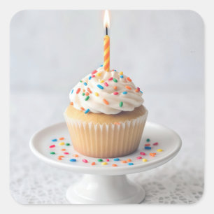 Birthday Cupcake with a Candle Square Sticker