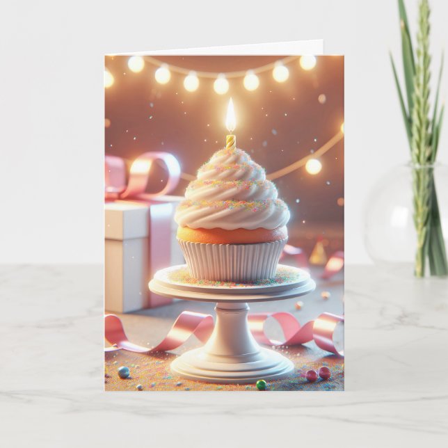 Birthday Cupcake With Candle Card (Front)