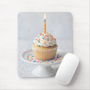 Birthday Cupcake with Candle Mouse Mat