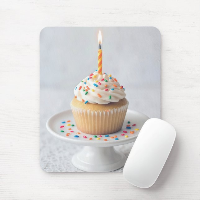 Birthday Cupcake with Candle Mouse Mat (With Mouse)