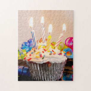 Birthday Cupcake with Candles Jigsaw Puzzle