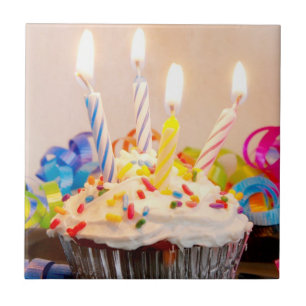 Birthday Cupcake with Candles Tile