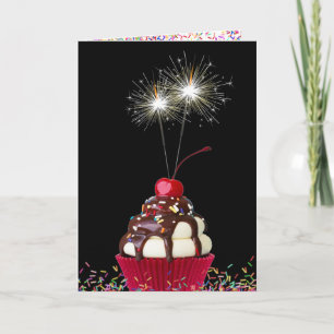 Birthday Cupcake With Sparklers Card