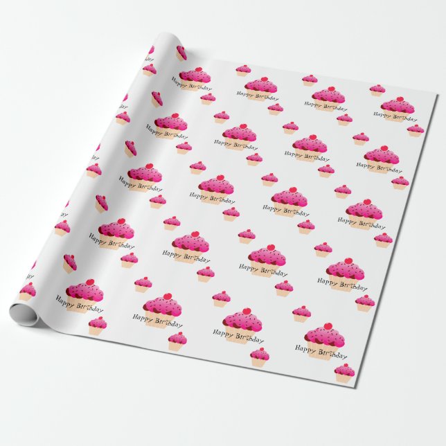 Birthday Cupcake Wrapping Paper (Unrolled)