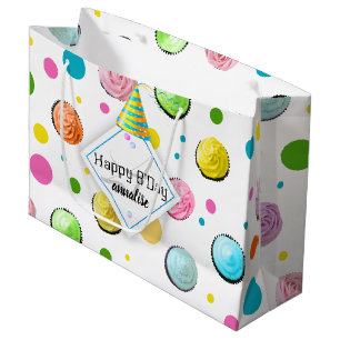 Birthday Cupcakes and Dots Monogram Large Gift Bag