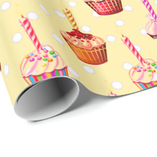 Birthday Cupcakes and Polka Dot Wrapping Paper