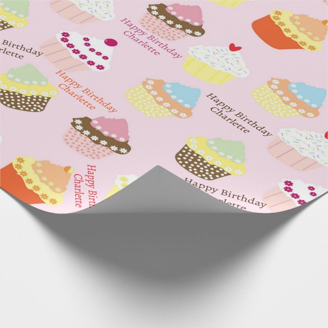 Birthday Cupcakes for Everyone! Add Girl's Name  Wrapping Paper (Corner)