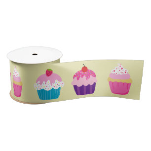 Birthday Cupcakes on Yellow  Satin Ribbon