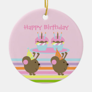Birthday Cupcakes Party Mice Ornament