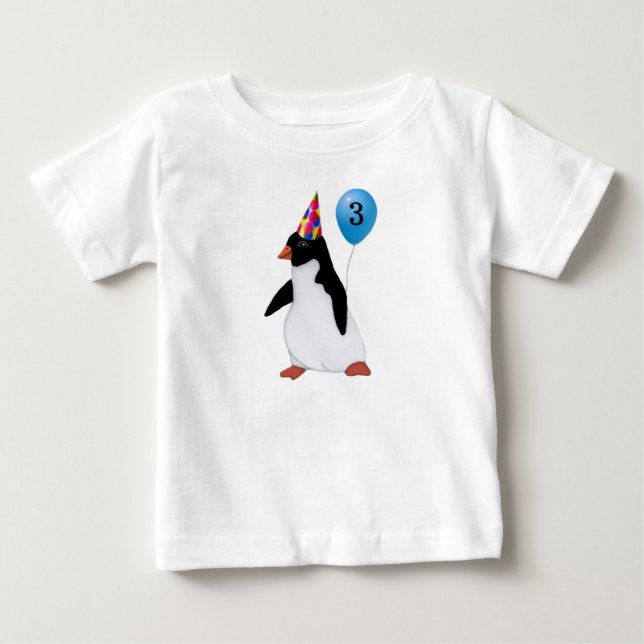 Birthday Custom Age Penguin Blue Balloon Shirt (Front)