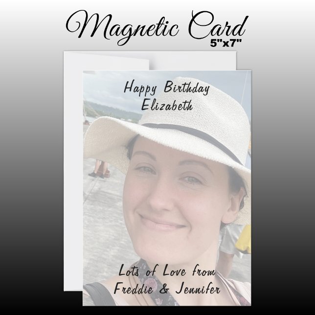 Birthday custom black text photo magnetic card (Creator Uploaded)