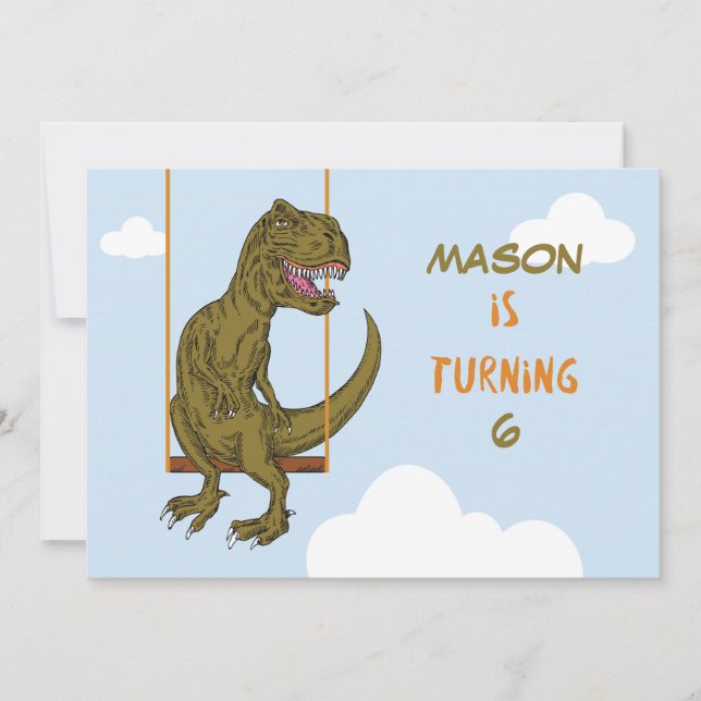 Birthday Custom Name, Age Personalised Dinosaur on Invitation (Front)