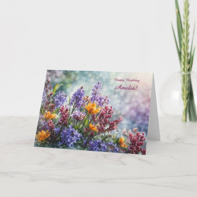 Birthday Custom Name Any Name Pretty Flower  Card (Front)