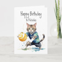 Birthday Custom Name Cat Playing Volleyball