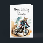 Birthday Custom Name Cat Riding Motocross Card<br><div class="desc">Birthday Custom Name Fun Cute Cat Riding a motorcycle motocross bike</div>