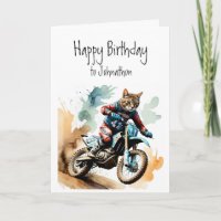 Birthday Custom Name Cat Riding Motocross