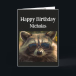 Birthday Custom Name Cool Brother Racoon Card<br><div class="desc">Happy Birthday Custom Name cool brother racoon animal in glasses</div>
