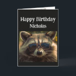 Birthday Custom Name Cool Brother Racoon Card<br><div class="desc">Happy Birthday Custom Name cool brother racoon animal in glasses</div>