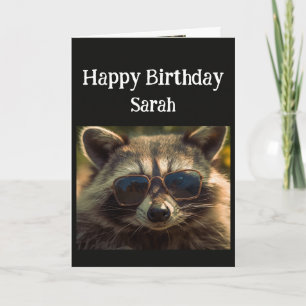 Birthday Custom Name Cool Sister Racoon Card