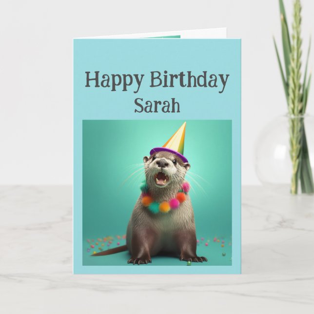 Birthday Custom Name Fun Otter Animal Humour Card (Front)