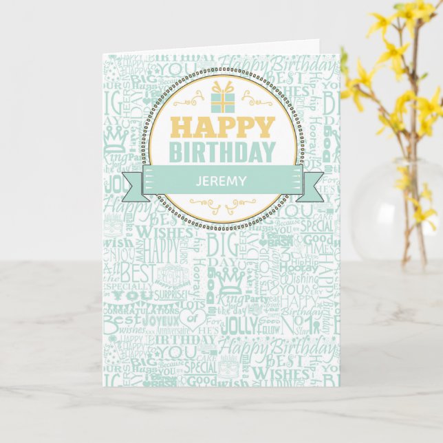 Birthday Custom Name Mint Green and Yellow Card (Yellow Flower)