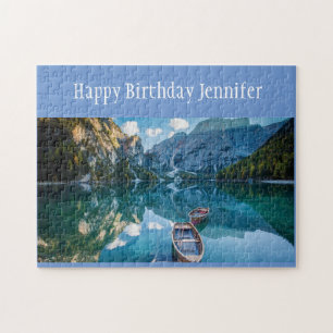 Birthday Custom Name Mountain Lake Canoe Wildernes Jigsaw Puzzle