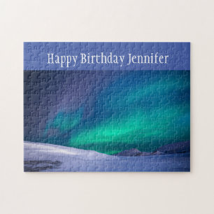 Birthday Custom Name Northern Lights Aurora  Jigsaw Puzzle
