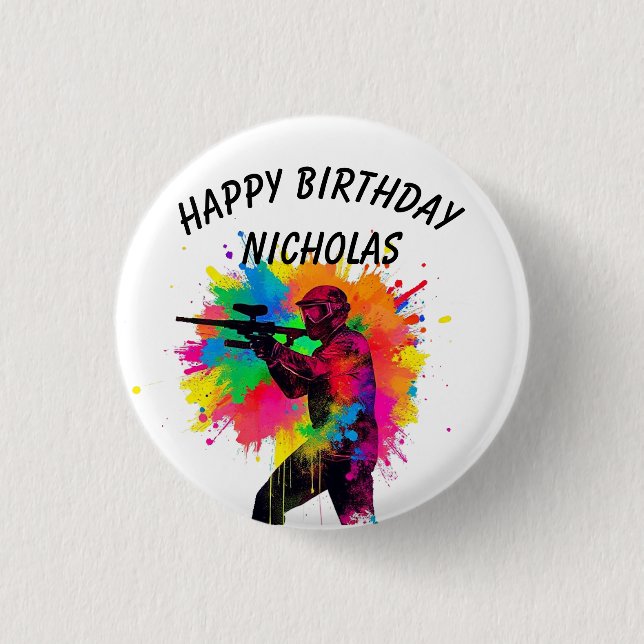 Birthday Custom Name Paintball  3 Cm Round Badge (Front)