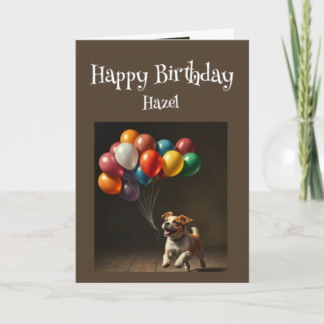 Birthday Custom Name Perfect Birthday Dog Balloons Card (Front)