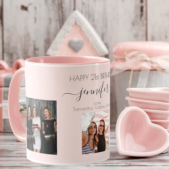 Birthday custom photo best friends blush pink mug (Creator Uploaded)