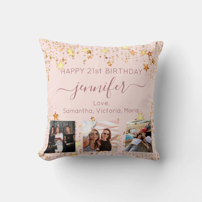 Birthday custom photo best friends rose gold stars cushion (Front)