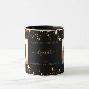 Birthday custom photo black gold best friends mug