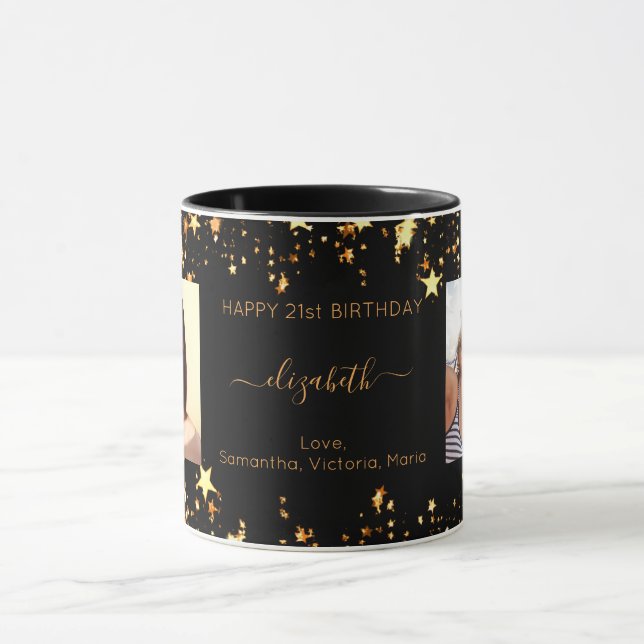 Birthday custom photo black gold best friends mug (Center)