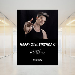 Birthday custom photo black white modern guy window cling