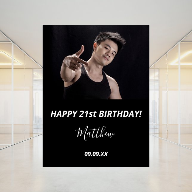 Birthday custom photo black white modern guy window cling (Creator Uploaded)
