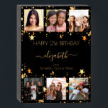 Birthday custom photo collage black friend stars wooden box sign<br><div class="desc">A gift from friends for a woman's 21st birthday, celebrating her life with a collage of 6 of your high quality photos of her, her friends, family, interest or pets. Personalise and add her name, age 21 and your names. Golden text. A chic, classic black background colour. Her name is...</div>
