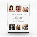 Birthday custom photo collage black friends acrylic award<br><div class="desc">A gift from friends for a woman's 21st birthday, celebrating her life with a collage of 6 of your high quality photos of her, her friends, family, interest or pets. Personalise and add her name, age 21 and your names. Black text. Her name is written with a modern hand lettered...</div>