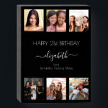 Birthday custom photo collage black friends wooden box sign<br><div class="desc">A gift from friends for a woman's 21st birthday, celebrating her life with a collage of 6 of your high quality photos of her, her friends, family, interest or pets. Personalise and add her name, age 21 and your names. White text. A chic, classic black background colour. Her name is...</div>