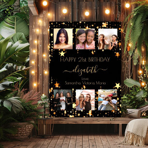 Birthday custom photo collage black gold friends poster