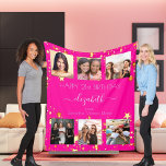 Birthday custom photo collage hot pink friend fleece blanket<br><div class="desc">A gift from friends for a woman's 21st (or any age) birthday, celebrating her life with a collage of 6 of your high quality photos of her, her friends, family, interest or pets. Personalise and add her name, age 21 and your names. A trendy hot pink background colour. Her name...</div>