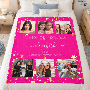 Birthday custom photo collage hot pink friend fleece blanket
