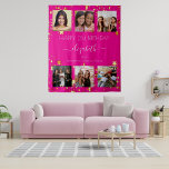 Birthday custom photo collage hot pink friend tapestry<br><div class="desc">A gift from friends for a woman's 21st (or any age) birthday, celebrating her life with a collage of 6 of your high quality photos of her, her friends, family, interest or pets. Personalise and add her name, age 21 and your names. A trendy hot pink background colour. Her name...</div>