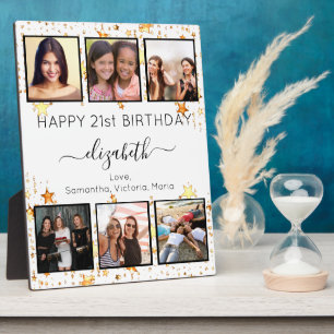 Birthday custom photo collage white black friends  plaque