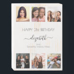 Birthday custom photo collage white friends wooden box sign<br><div class="desc">A gift from friends for a woman's 21st birthday, celebrating her life with a collage of 6 of your high quality photos of her, her friends, family, interest or pets. Personalise and add her name, age 21 and your names. Black text. A chic, classic white background colour. Her name is...</div>